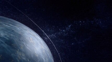 Digital illustration of the earth from space. the background is a deep blue color with a starry night sky. the earth is shown from space, with the continents and oceans clearly visible.