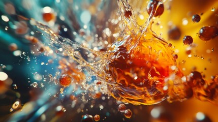 Sticker - A vibrant explosion of color and motion. Water splashes elegantly around a central orb. The image captures dynamic energy in a captivating display. Generative AI.