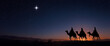 © Fox Bread - Silhouettes of the Three Wise Men traveling through the desert at night, guided by the bright Christmas Star a symbolic scene from the Nativity story in Christian tradition.