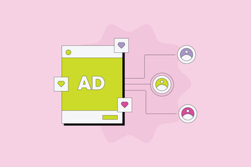 Wall Mural - Social media advertising campaign attracting new customers, increasing content engagement including page like, comments and share. 