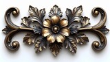 3D render of an elegant old brass baroque floral flourish with ornate leaves and high-relief carving, vintage antique decorative design in classic rococo style