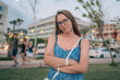 Woman on the beach at the sea in Alanya city, Turkey. Travelling or vacation concept