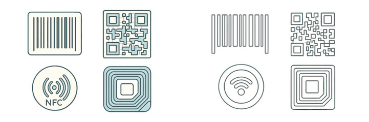 Variety of barcodes and QR codes used in technology and retail settings