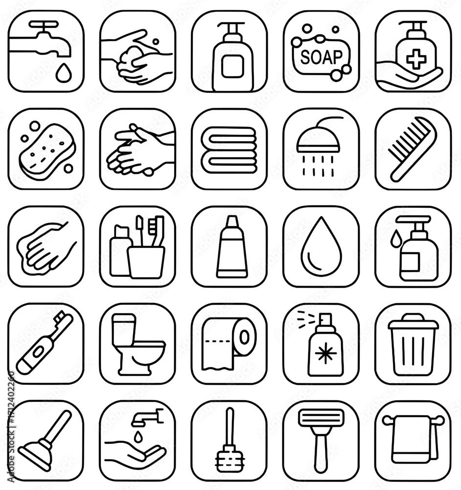 Icon pack, icon sheet, cleanliness theme, outline version, vector SVG ...
