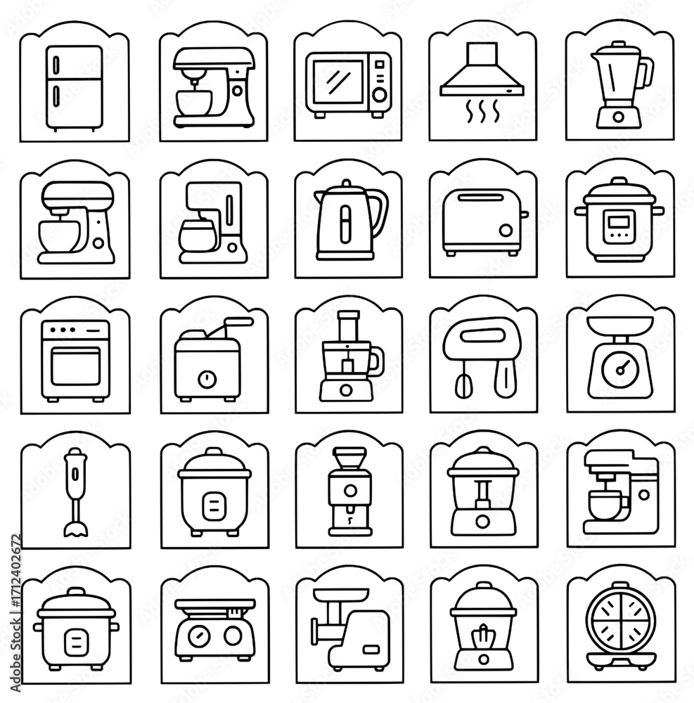Icon pack, icon sheet, cooking theme, outline version, vector SVG ...