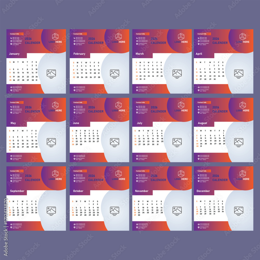 New design 2026 Template Design Tabel Calender update Calender Stock ...