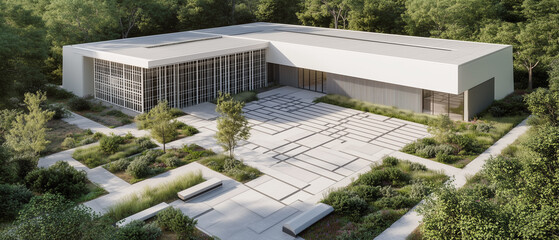 Aerial Courtyard View: An orthogonal top-down 3D rendering that showcases the building's layout