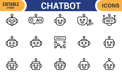 Chatbot icon collection featuring AI robots and digital service avatars
