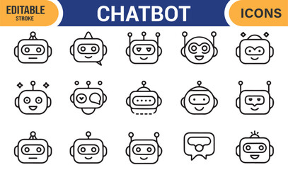 Line vector icons of chatbot and virtual assistant robots for communication