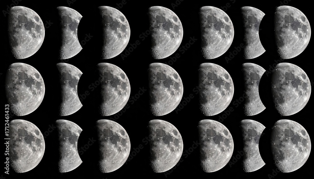 Lunar Phases Sequence Against Dark Background Depicting The Moon In ...