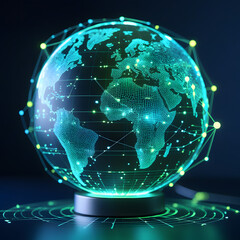 Wall Mural - Innovative global communication concept showing holographic earth with futuristic digital data network links