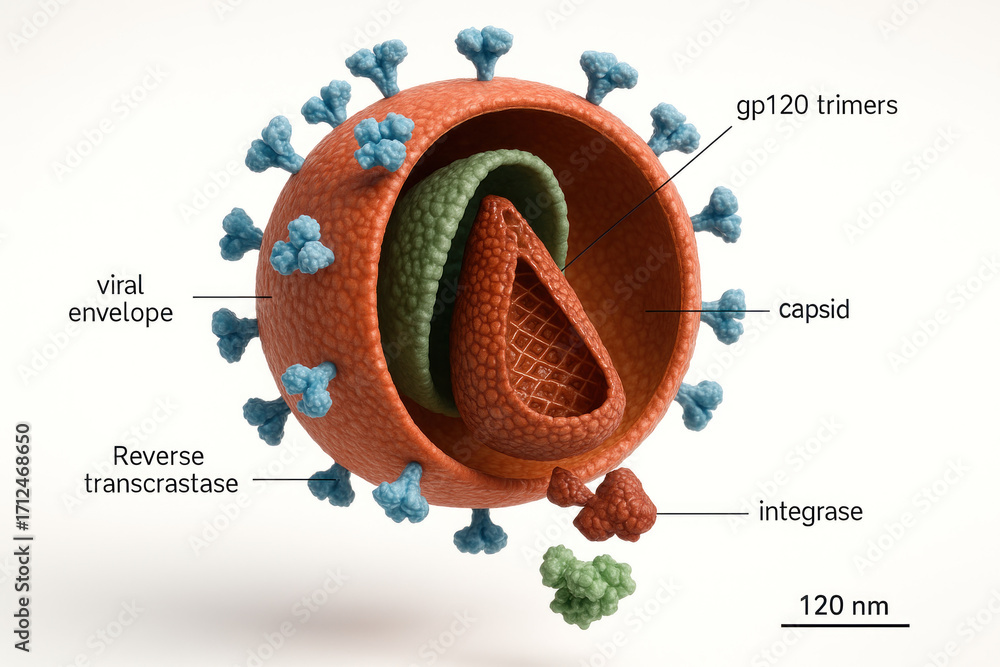 HIV Virus Structure Diagram Stock Illustration | Adobe Stock