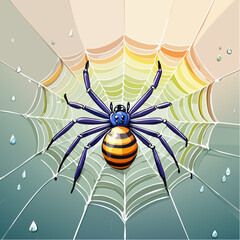 A vibrant illustration of a spider in its web, with intricate details and a colorful design.
