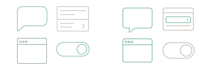 Modern user interface elements and web design icons for digital applications, mobile development, and interactive platforms