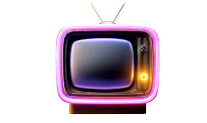 Retro Neon Vintage Television Isolate on Transparent Background, cutout, png