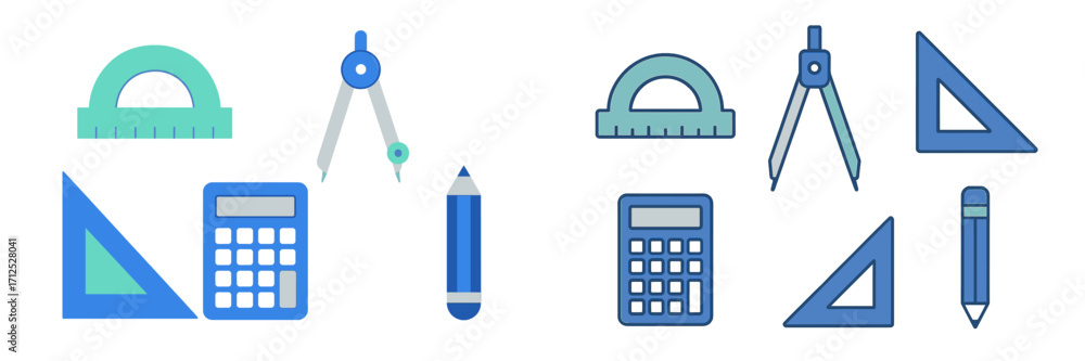 Mathematical and geometry tools set with protractor, compass, set ...