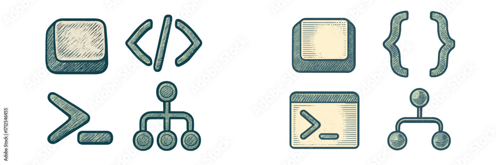 Vektor Creative representation of coding symbols and icons in a ...