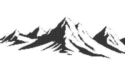 Wall Mural - Vector halftone dots background, fading dot effect. Imitation of a mountain landscape, banner, shades of gray.