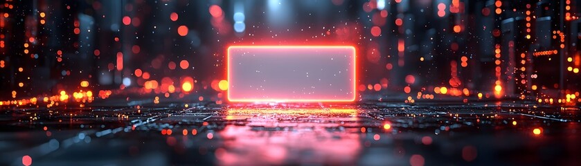 Wall Mural - abstract futuristic digital cyberspace with a glowing neon rectangular frame and vibrant bokeh light