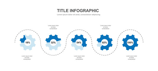 Wall Mural - 5 step work information graphic. Business infographic template 5 option with cog icons suitable for workflow layout, worksheet, business information and web graphic design.