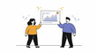 © Alena - Man and woman holding graph together with success formulas. Graph represents financial success, and collaboration between two people is highlighted.