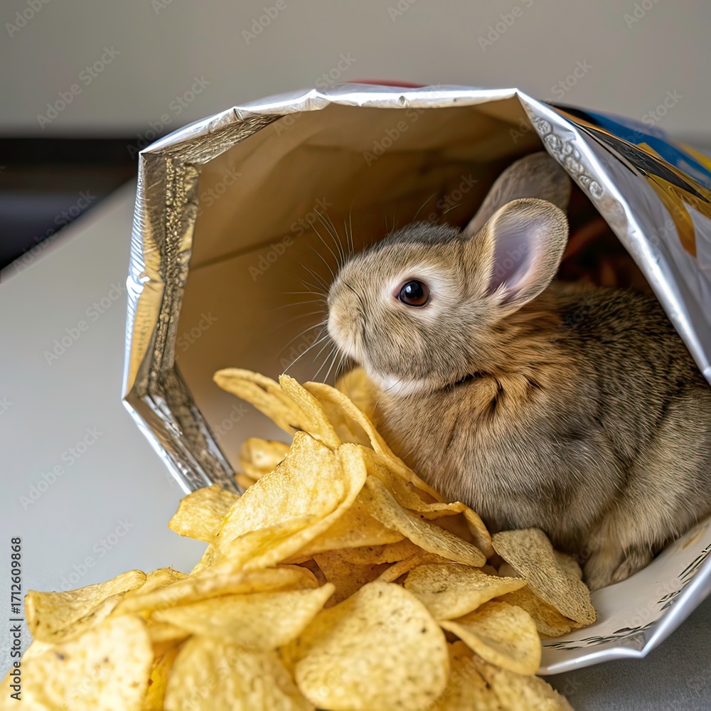 Potato chips and a rabbit inside a packet of potato chips Stock Photo ...