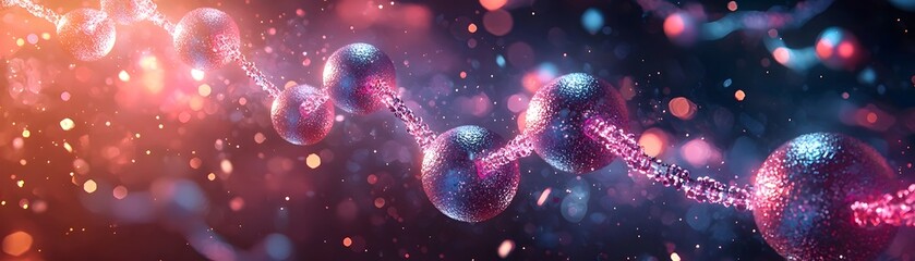 Wall Mural - a futuristic chain of glowing digital spheres connected by luminous strands set against a bokeh back