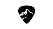 © filter - Mountain range with a winding road inside a guitar pick logo.