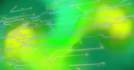 Wall Mural - Opening frame showing green circuit lines pulsing and light blobs drifting visualizing data flow