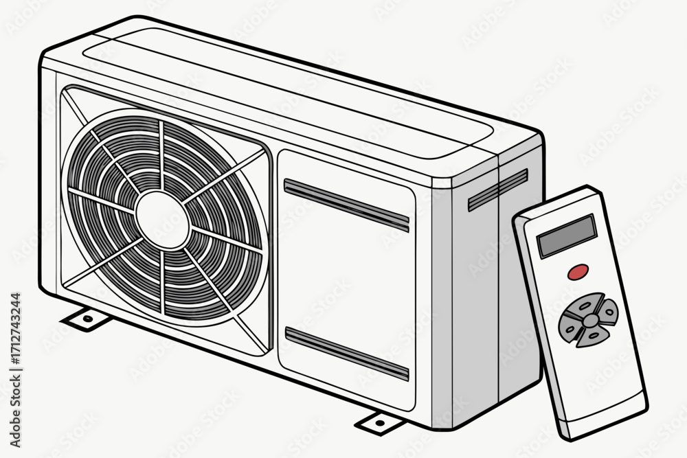 Isometric Line Art Illustration of an Outdoor Air Conditioner Unit and ...
