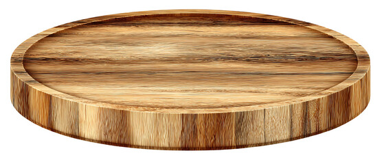 Round wooden tray isolated on transparent background for product display and presentation