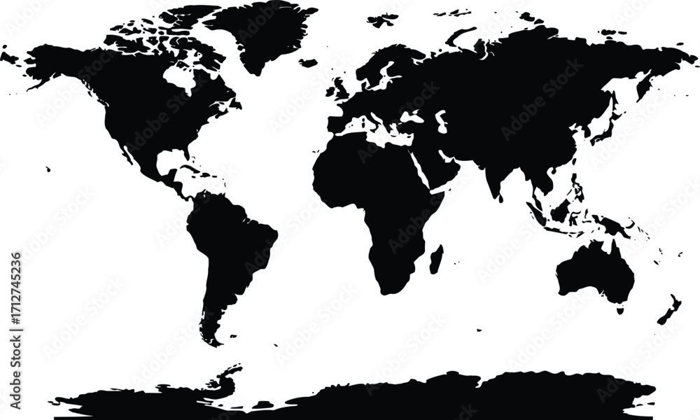 World map silhouette, showing continents and oceans Stock Vector ...