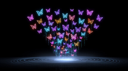 Colorful Neon Butterflies with Digital Codes
