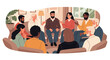 © Dynavision - Diverse group therapy session fosters support and healing in a comfortable setting, promoting mental wellness and emotional connection for personal growth
