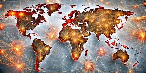 Wall Mural - abstract digital world map with connection lines on dark best colorful background.