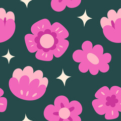 Wall Mural - cute floral vector seamless pattern. delicate background with hand-drawn flowers and leaves.