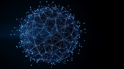 Abstract network sphere with glowing nodes and connections on dark background