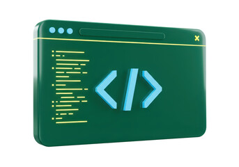 Isolated application window, graphic editor interface with code signs for web development