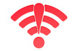 © natatravel - Red Wi-Fi symbol with exclamation mark in the center, representing wireless network problem, connection error or internet outage. 3D rendering