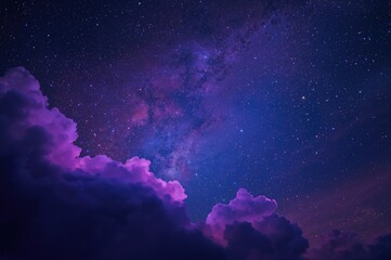 Wall Mural - Stunning cosmic backdrop featuring stars and planets in vivid purple, blue, and pink hues under a dreamy night sky.