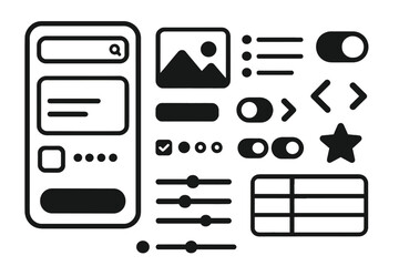 UI UX kit for mobile app and web design. User interface elements for creating a wireframe or mockup. GUI icon set with button, slider, toggle switch and navigation. Vector.