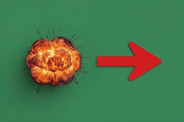 Wall Mural - artwork illustrating a simulated blast beside a directional arrow