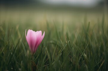 Wall Mural - Solitary pink blossom amidst greenery