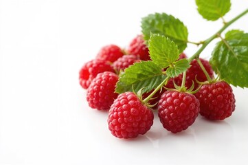 Wall Mural - Fresh raspberries on a plain white backdrop