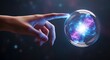 © Mohammad - A hand touching a glowing sphere filled with nebula like colors against a dark background scene