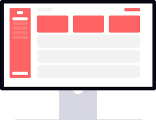 Computer screen displaying a website layout with red and white elements.
