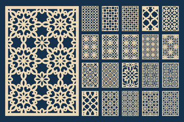 Naklejka na meble Laser cut panel vector set 3x4 with arabesque and geometric lattice motifs for decorative screens