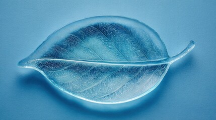 Blue Glass Leaf Shaped Dish, Veined Design