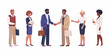 © Barsha - Diverse business professionals in formal attire standing together and shaking hands in a meeting