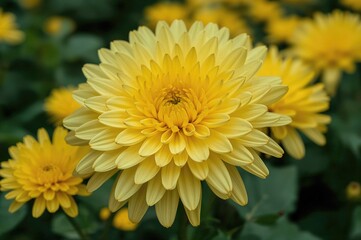 Wall Mural - Golden chrysanthemum blossoming in a stunning garden setting